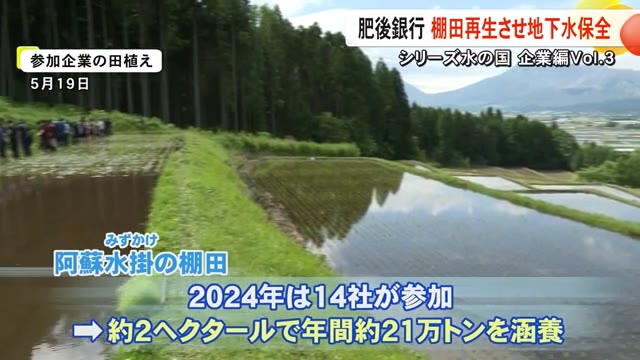 肥後銀行が阿蘇で取り組む棚田を使った地下水保全活動【熊本】
