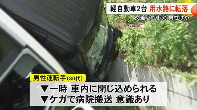 熊本市南区の交差点で軽自動車同士が衝突し用水路に転落　男性がけが【熊本】